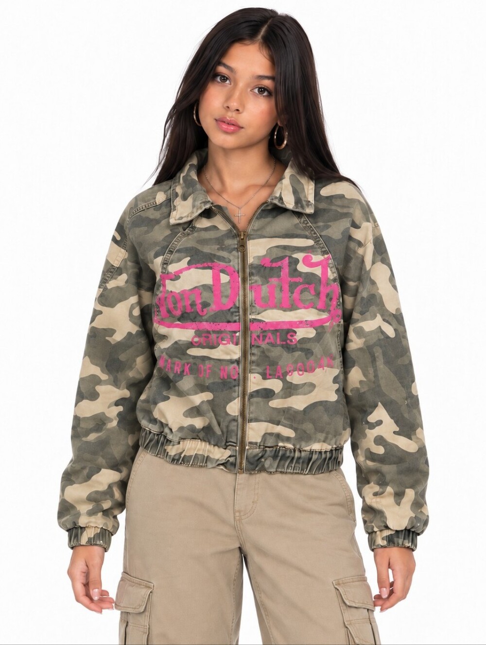 VON DUTCH GIRLS OG CADET CAMO DENIM BOMBER JACKET SIZE 14 NWT